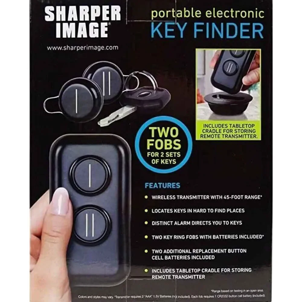 NEW Sharper Image Portable Electronic Key Finder Two (2) Fobs 45' Range Wireless